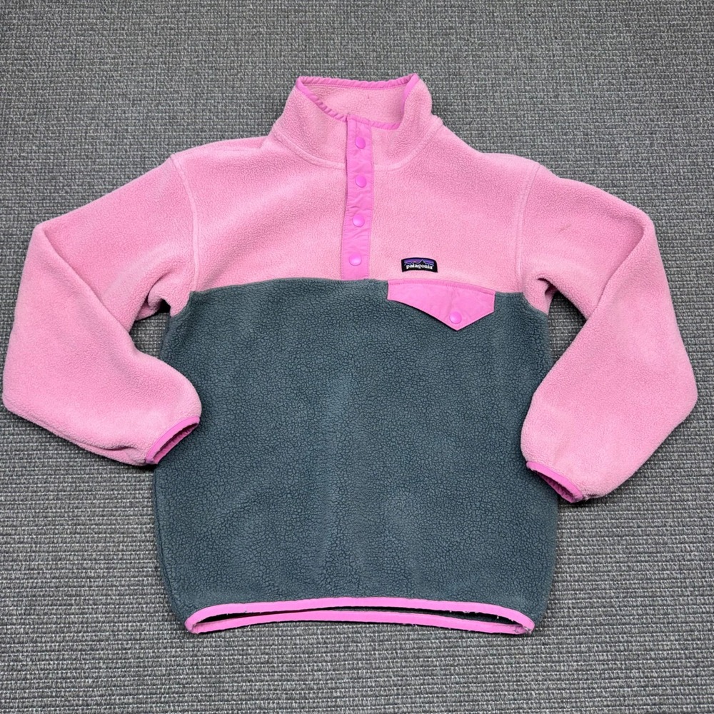 Patagonia Synchilla Fleece Pullover Pink Gray Girls Small 7-8 Snap-T Jacket